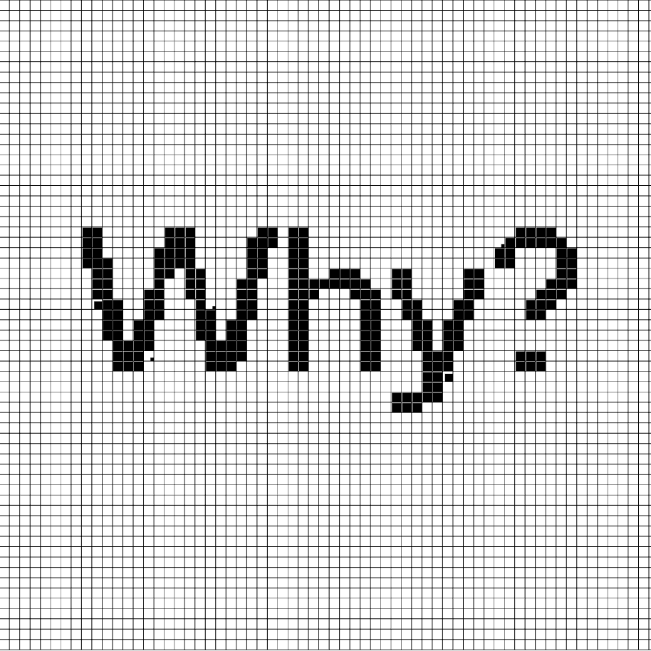 The word "Why?" spelled with a very textured font